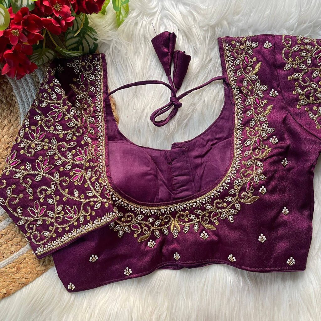 back side embroidery blouse design