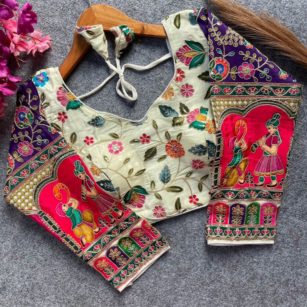 kalamkari embroidery boat neck blouse design