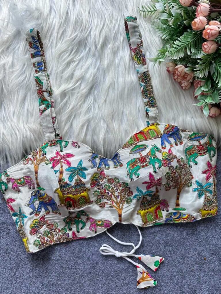 kalamkari printed padded party wear blouse design