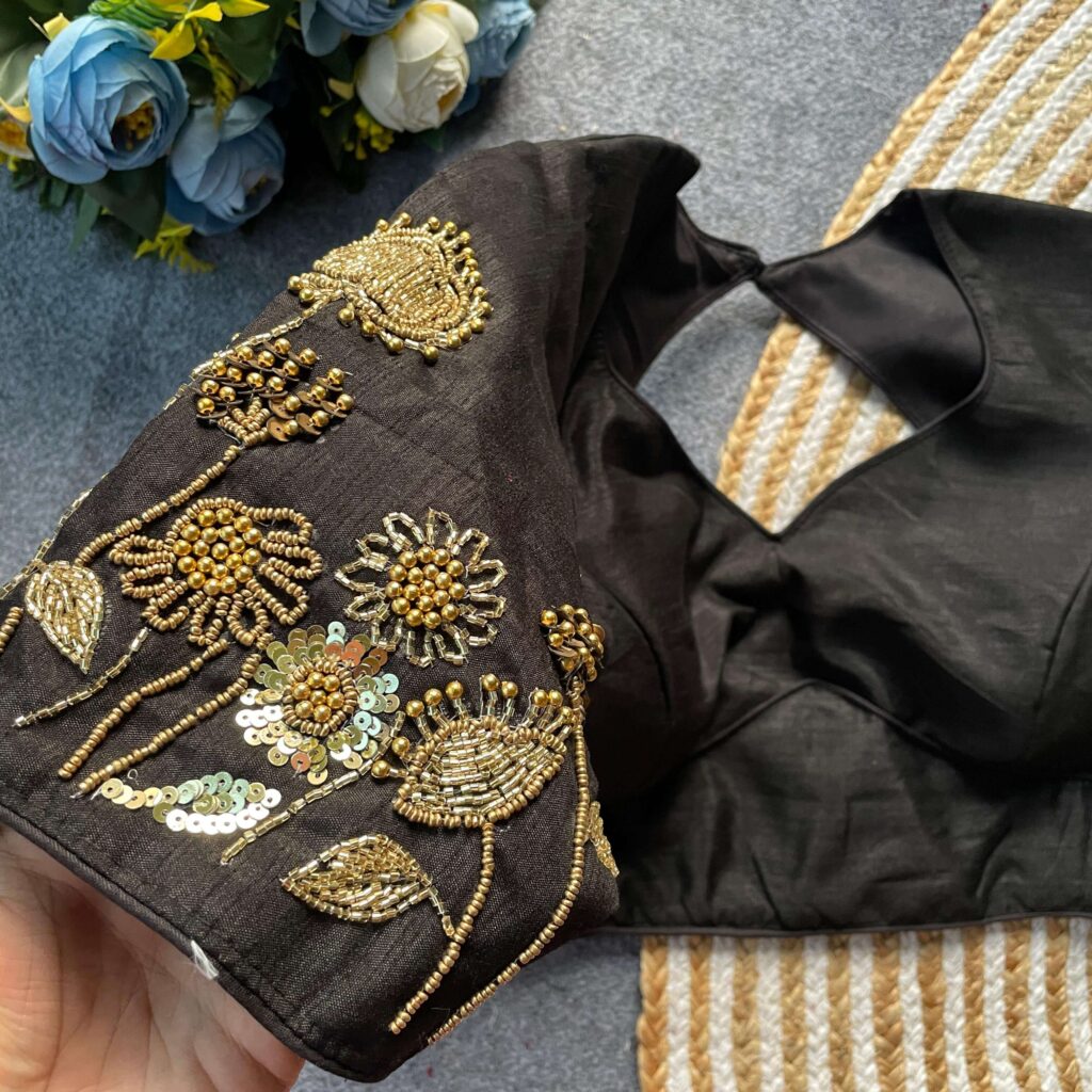 sleeve design embroidery for boat neck blouse